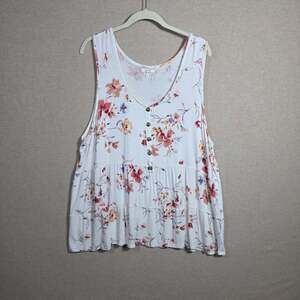 Maurices White Floral Babydoll Tank Peplum Plus Size 3 Button Accents Scoop Neck